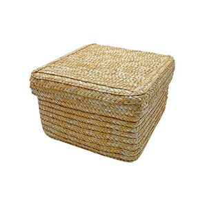 zhuxin woven straw storage baskets with lid, rattan snack container multipurpose bins laundry toys organizer household