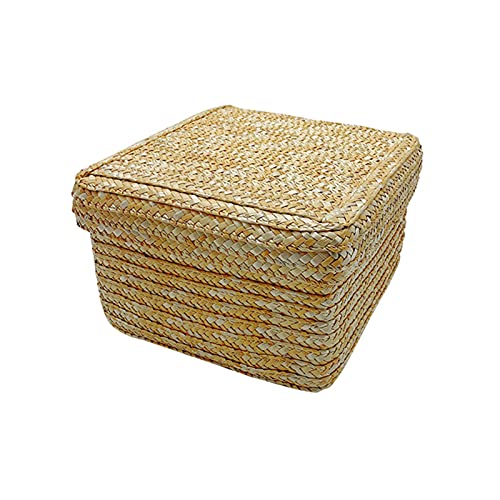 Zhuxin Woven Straw Storage Baskets with Lid, Rattan Snack Container Multipurpose Bins Laundry Toys Organizer Household