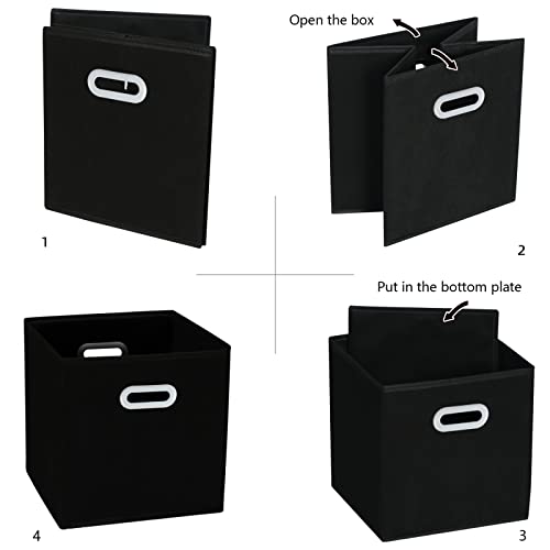 SEVENDOME Fabric Cloth Storage Bins,Fabric Cube Organizer with Dual Handles Foldable Cube Storage Baskets for Home Bedroom Storage,Set of 3, Black