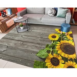 alaza yellow floral sunflower wooden non slip area rug 5′ x 7′ for living dinning room bedroom kitchen hallway office modern home decorative