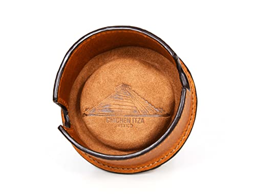 Leather Coasters for Drinks Set of 6 with Holder-Protect Your Furniture from Stains (Walnut)