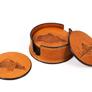 Leather Coasters for Drinks Set of 6 with Holder-Protect Your Furniture from Stains (Walnut)