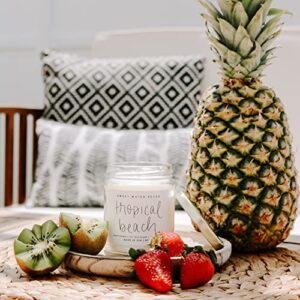 Sweet Water Decor Tropical Beach Candle | Strawberry, Coconut, Peach, and Vanilla Tropical Summer Scented Soy Candles for Home | 9oz Clear Jar, 40 Hour Burn Time, Made in the USA