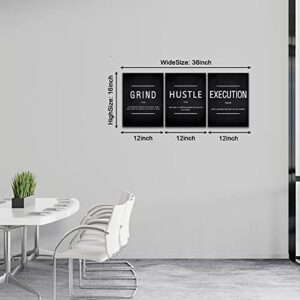 KAWAHONE Inspirational Canvas Painting Wall Art, Grind Hustle Execution Motivational Wall Art Success Framed Entrepreneur Poster Positive Quotes Wall Poster for Home Office Workplace