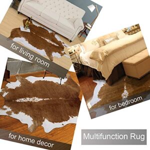 AROGAN Premium Faux Cowhide Rug 4.6 x 5.2 Feet, Durable and Large Size Cow Print Rugs, Suitable for Bedroom Living Room Western Decor, Faux Fur Animal Cow Hide Carpet, Brown