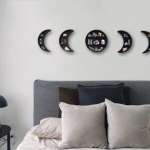 EOKI 5 Pieces 12.2" Moon Phase Shelf Set - Phases of The Moon Wall Decor - Crescent Moon Shelf for Crystals - Moon Phase Wall Decor Crystal Shelf Display - Above Bed Wall Decor Bedroom Storage (Black)