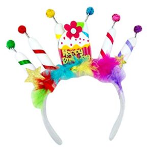 Happy Birthday Cupcake and Candles Headband Rainbow Party Accessory, One Size Fits Most