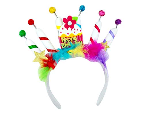 Happy Birthday Cupcake and Candles Headband Rainbow Party Accessory, One Size Fits Most