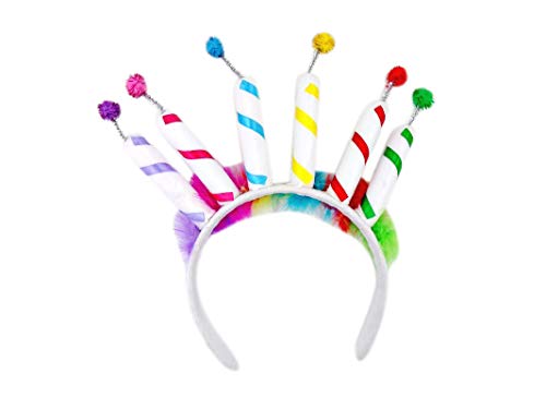 Happy Birthday Cupcake and Candles Headband Rainbow Party Accessory, One Size Fits Most