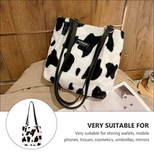 VALICLUD Women Milk Cow Print Clutch Handbag Cow Shoulder Bag Plush Faux Fur Tote Bag Bucket