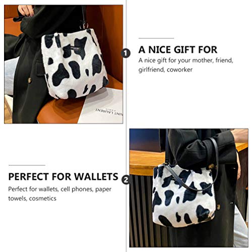 VALICLUD Women Milk Cow Print Clutch Handbag Cow Shoulder Bag Plush Faux Fur Tote Bag Bucket