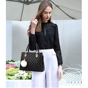 Womens Fashion Leather Handbags Quilted Purses Top-handle Totes Satchel Bag for Ladies Shoulder Bag for Girls with Pompom White