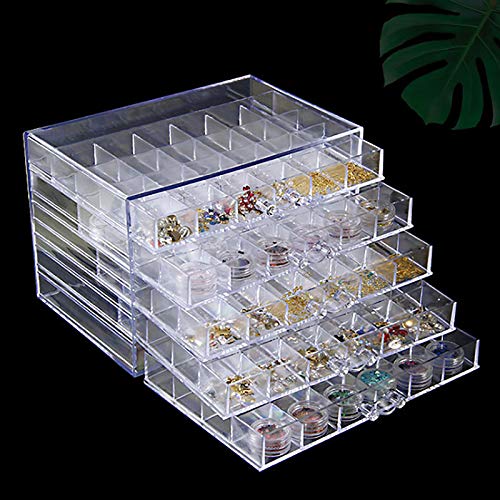 Nail Decoration Storage Box,120 Grids Transparent Nail Art Storage Box, 5-layer Drawer, Water and Dust Resistant, Elegant Appearance, Large Capacity, Beads, Nail Art Supplies Sequence Organizer