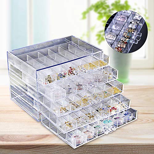 Nail Decoration Storage Box,120 Grids Transparent Nail Art Storage Box, 5-layer Drawer, Water and Dust Resistant, Elegant Appearance, Large Capacity, Beads, Nail Art Supplies Sequence Organizer