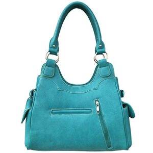 Zelris Women Tote Handbag Wallet Set Western Gleaming Buckle Floral Cowgirl Concealed Carry Purse (Turquoise)