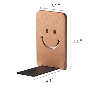 Muso Wood Bookends for Shelves, Non Skid Book Ends for Office Home Kitchen, Smile Bookends for Holiding Books (Beech)