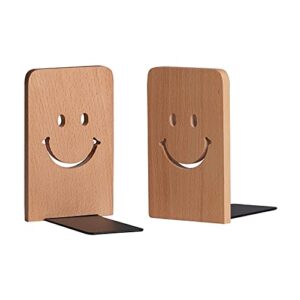 Muso Wood Bookends for Shelves, Non Skid Book Ends for Office Home Kitchen, Smile Bookends for Holiding Books (Beech)