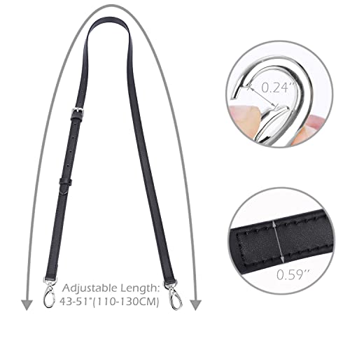 VanEnjoy Genuine Leather Adjustable Purse Strap Replacement for Cross Body Bag Handbag - 3/5 inch Wide,51 inches Long (Black-Silver Metal)