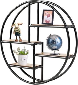 fantask round wall shelf, 4-tier wood floating decorative shelf w/ metal structure, circle décor shelf for office bedroom kitchen study living room