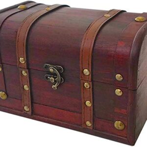 Wood and Leather Treasure Chest Box Decorative Storage Chest Box with Lock | Handcrafted Decorative Boxes with Lids for Home Decor | Wood Box with Lid | Small Chest | Wooden Stash Box