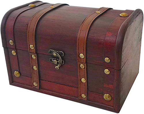 Wood and Leather Treasure Chest Box Decorative Storage Chest Box with Lock | Handcrafted Decorative Boxes with Lids for Home Decor | Wood Box with Lid | Small Chest | Wooden Stash Box