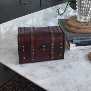 Wood and Leather Treasure Chest Box Decorative Storage Chest Box with Lock | Handcrafted Decorative Boxes with Lids for Home Decor | Wood Box with Lid | Small Chest | Wooden Stash Box