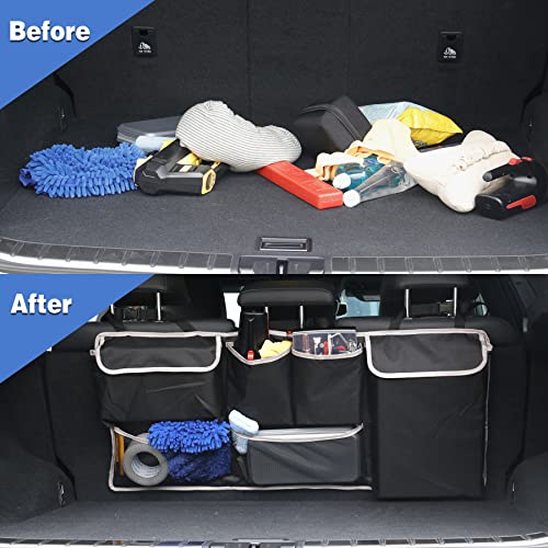 UYYE Car Trunk Hanging Organizer,Backseat Hanging Bag, Car Interior Accessories with 4 Pockets & 2 Mesh Pouches,Storage for Groceries, Will Provides More Storage Trunk Space for SUV, Truck, Jeep，MPVs