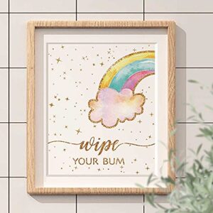 Unicorn Bathroom Decor, Funny Unicorn Themed Bathroom Inspirational Quotes Art Print Humorous Quotes Painting, Toilet Rules Art Picture for Kids Nursery Washroom Bathroom Decor, Set of 4 (8”X10”), Unframed