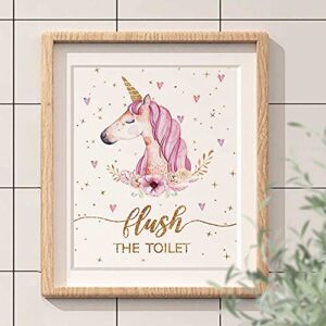 Unicorn Bathroom Decor, Funny Unicorn Themed Bathroom Inspirational Quotes Art Print Humorous Quotes Painting, Toilet Rules Art Picture for Kids Nursery Washroom Bathroom Decor, Set of 4 (8”X10”), Unframed