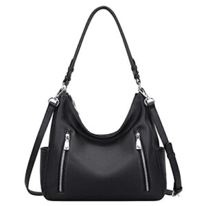 over earth genuine leather purses and handbags for women hobo shoulder bag ladies crossbody bags medium(o150e ug black)