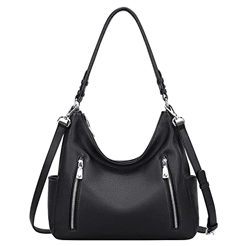 Over Earth Genuine Leather Purses and Handbags for Women Hobo Shoulder Bag Ladies Crossbody Bags Medium(O150E UG Black)