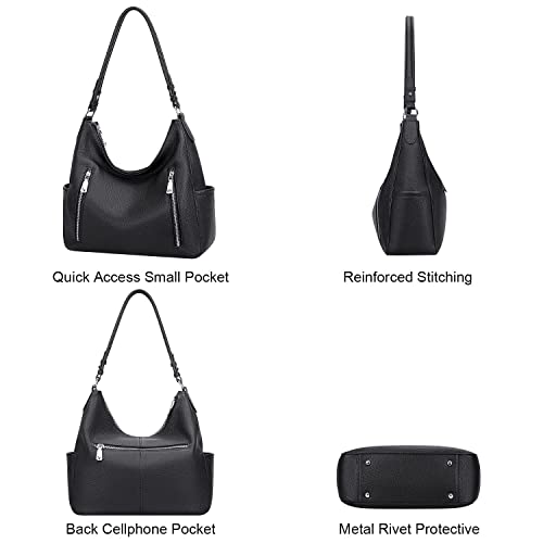 Over Earth Genuine Leather Purses and Handbags for Women Hobo Shoulder Bag Ladies Crossbody Bags Medium(O150E UG Black)