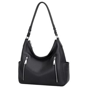 Over Earth Genuine Leather Purses and Handbags for Women Hobo Shoulder Bag Ladies Crossbody Bags Medium(O150E UG Black)