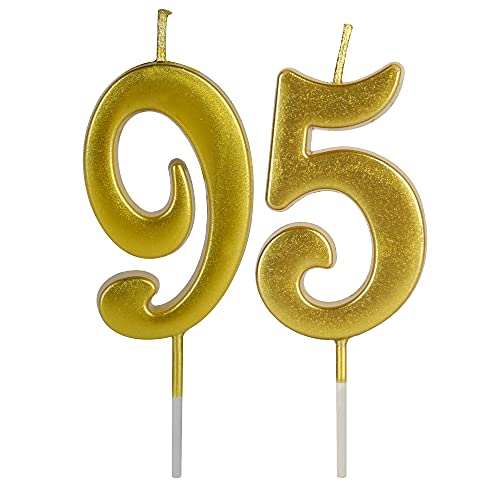 95th & 59th Number Birthday Candles for Cake Topper, Number 95 59 Glitter Premium Candle Party Anniversary Celebration Decoration for Kids Women or Men, Gold