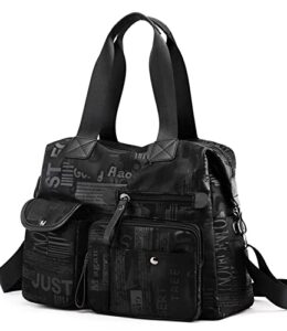 nurse tote bag for women nylon travel crossbody bag shoulder handbag with multi pockets work satchel (nylon – letter – black)