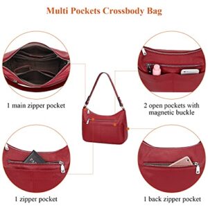 Over Earth Soft Leather Handbags for Women Crossbody Purses Multi Pockets Shoulder Bags Messenger Bag Medium(O120E UG Wine Red)