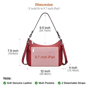 Over Earth Soft Leather Handbags for Women Crossbody Purses Multi Pockets Shoulder Bags Messenger Bag Medium(O120E UG Wine Red)