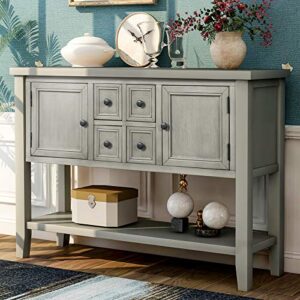 p purlove console table buffet sideboard sofa table with storage drawers cabinets and bottom shelf (gray)