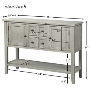 P PURLOVE Console Table Buffet Sideboard Sofa Table with Storage Drawers Cabinets and Bottom Shelf (Gray)