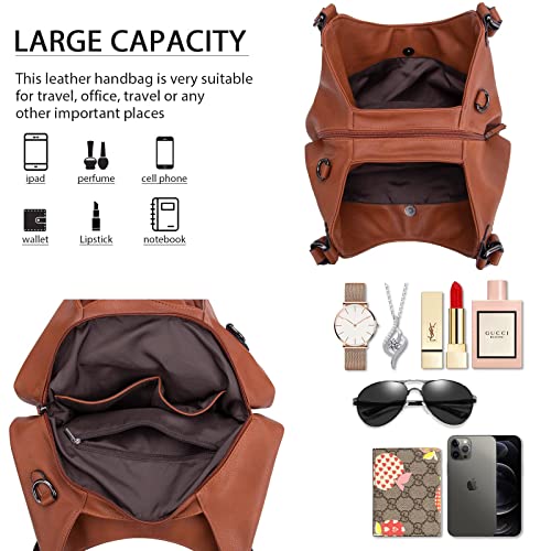 10L Big Hobo Bags for Women Designer Purses and Handbags Leather Tote Bag Conceal Carry Shoulder Crossbody Purses for Women Brown