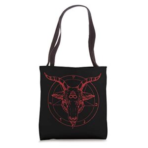 pentagram goat head baphomet satanic witchcraft design tote bag