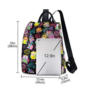 ALAZA Cute Owl Print Animal Backpack Purse for Women Anti Theft Fashion Back Pack Shoulder Bag