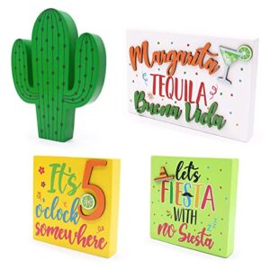 kitticcino fiesta party decorations mexican party decorations cinco de mayo decors taco party table decors cocktail bar wooden signs summertime margarita drink home kitchen shelf sitting set of 4