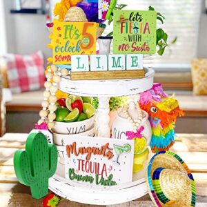 Kitticcino Fiesta Party Decorations Mexican Party Decorations Cinco de Mayo Decors Taco Party Table Decors Cocktail Bar Wooden Signs Summertime Margarita Drink Home Kitchen Shelf Sitting Set of 4