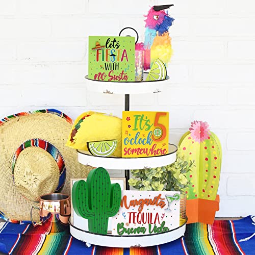 Kitticcino Fiesta Party Decorations Mexican Party Decorations Cinco de Mayo Decors Taco Party Table Decors Cocktail Bar Wooden Signs Summertime Margarita Drink Home Kitchen Shelf Sitting Set of 4