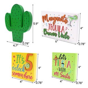 Kitticcino Fiesta Party Decorations Mexican Party Decorations Cinco de Mayo Decors Taco Party Table Decors Cocktail Bar Wooden Signs Summertime Margarita Drink Home Kitchen Shelf Sitting Set of 4