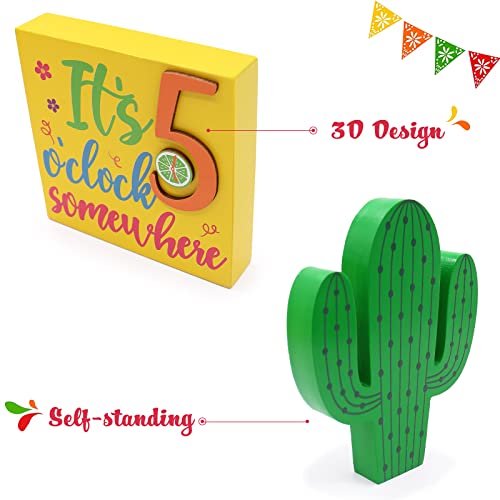 Kitticcino Fiesta Party Decorations Mexican Party Decorations Cinco de Mayo Decors Taco Party Table Decors Cocktail Bar Wooden Signs Summertime Margarita Drink Home Kitchen Shelf Sitting Set of 4