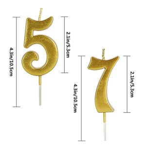 75th & 57th Number Birthday Candles for Cake Topper, Number 75 57 Glitter Premium Candle Party Anniversary Celebration Decoration for Kids Women or Men, Gold