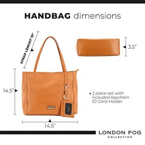 LONDON FOG QUENDI Tote Bag for Women, Vegan Leather Shoulder Bag with ID Wallet - Cognac