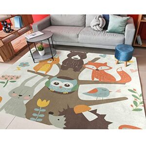 alaza bunny rabbit animal fox non slip area rug 5′ x 7′ for living dinning room bedroom kitchen hallway office modern home decorative